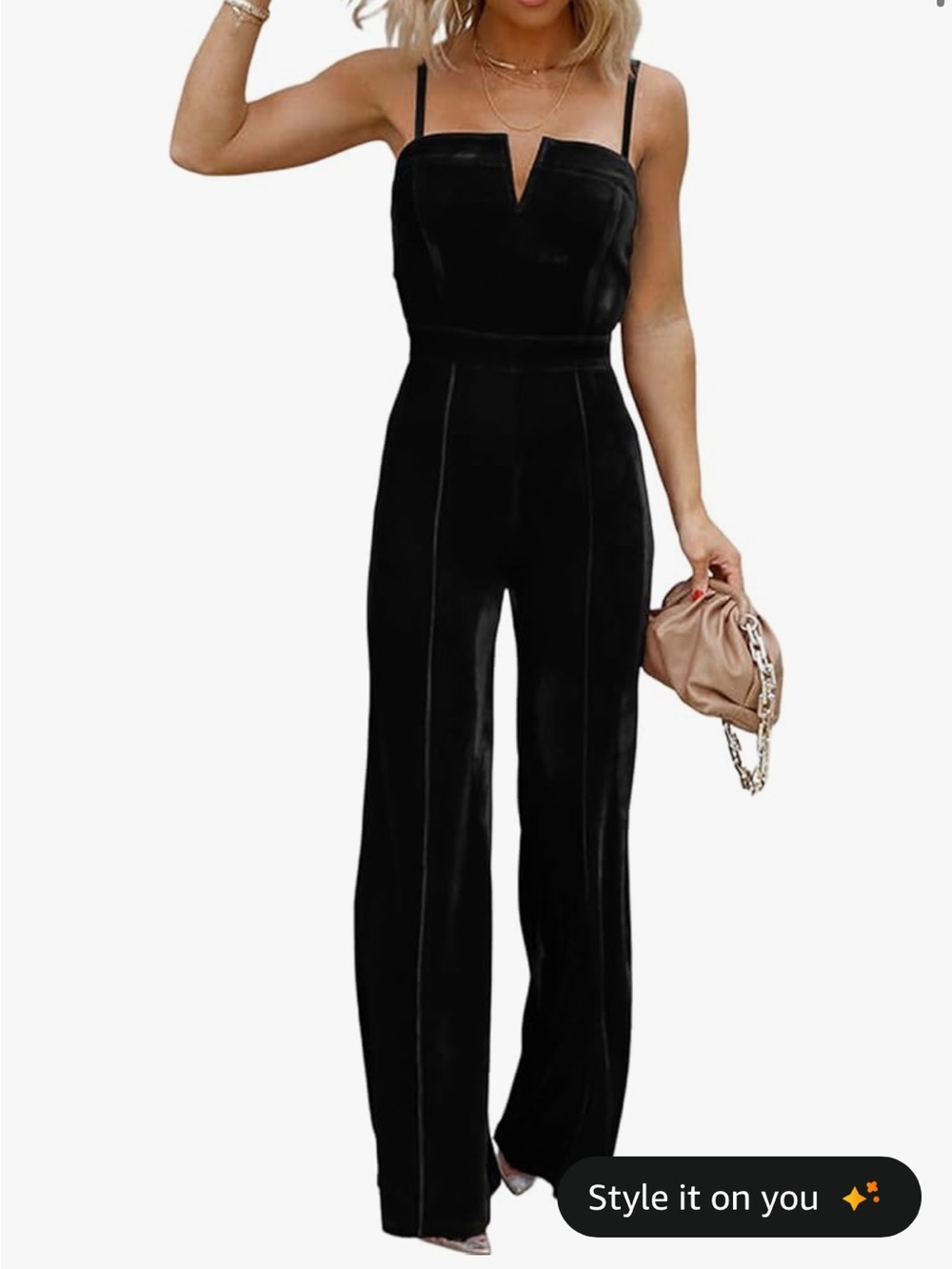 Black V-Notch Wide-Leg Jumpsuit